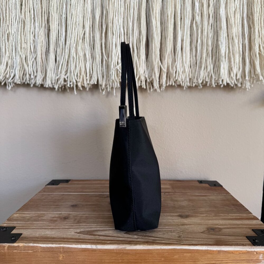 Vintage Nine West Black Fabric Double Top Handle Silver Logo Hardware Small Bag - Picture 3 of 17